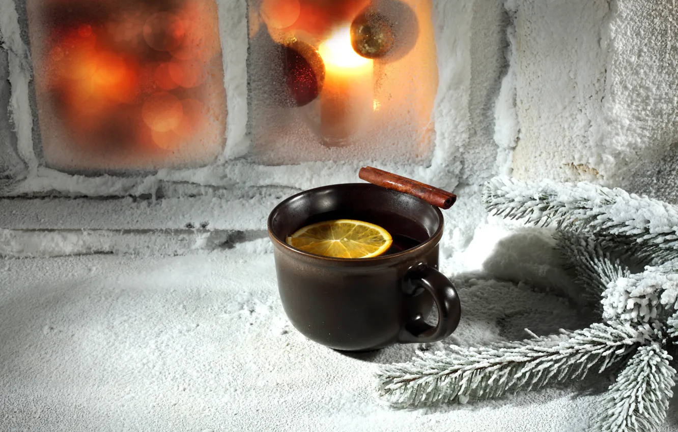 Photo wallpaper winter, tea, new year, Christmas, Cup