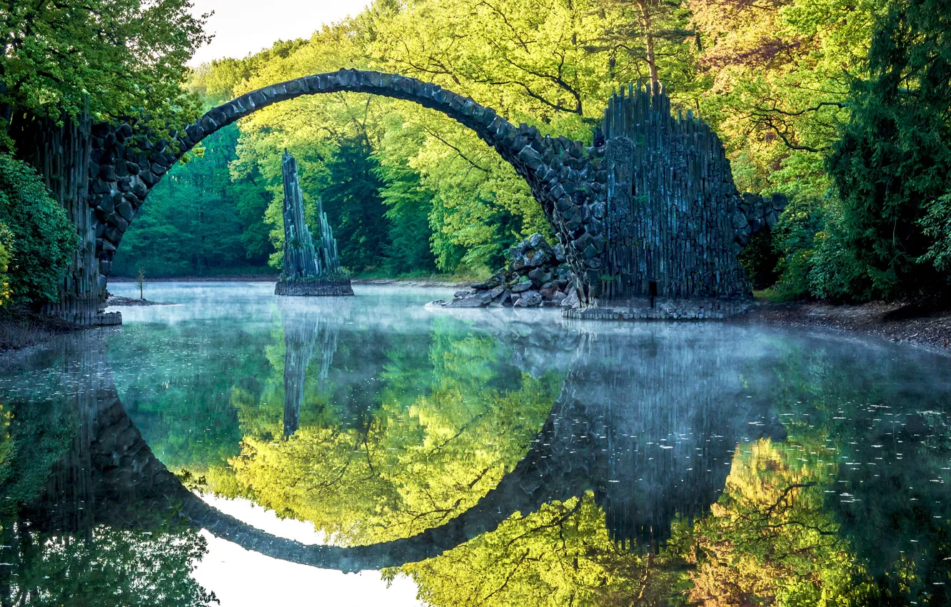 Photo wallpaper bridge, reflection, river, Park