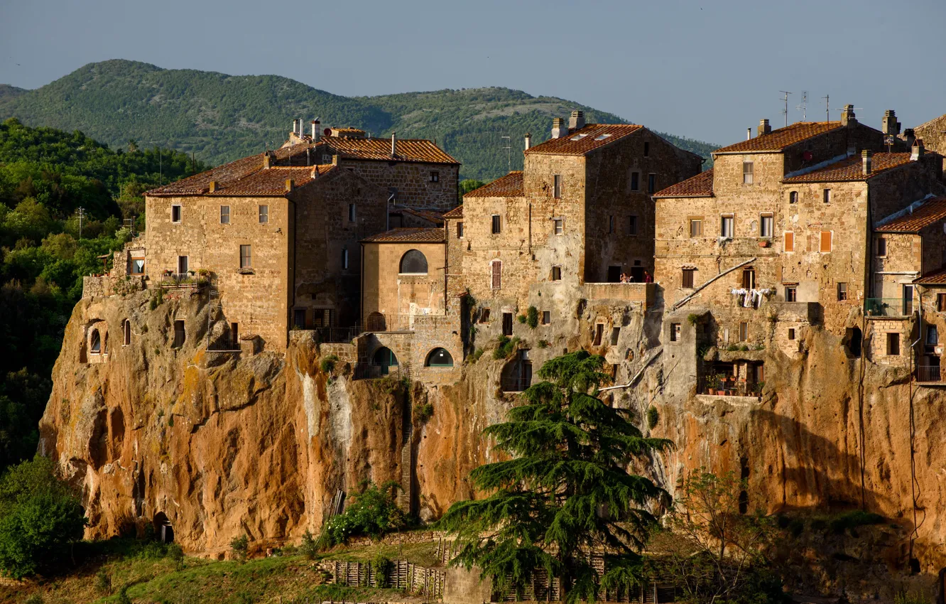 Photo wallpaper Pitigliano, Italy, home, Tuscany, rocks