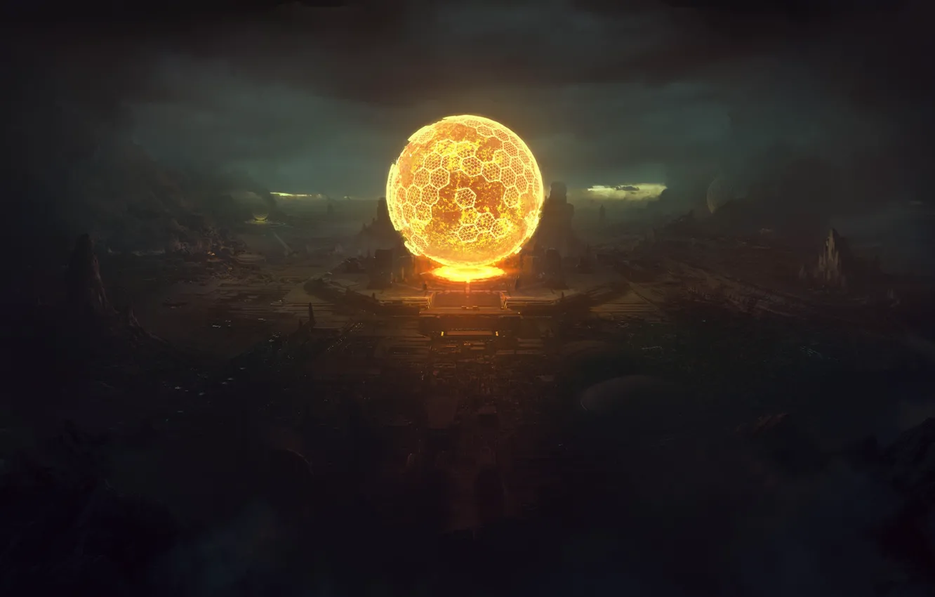 Photo wallpaper darkness, balls, Planetary small Sun reactor