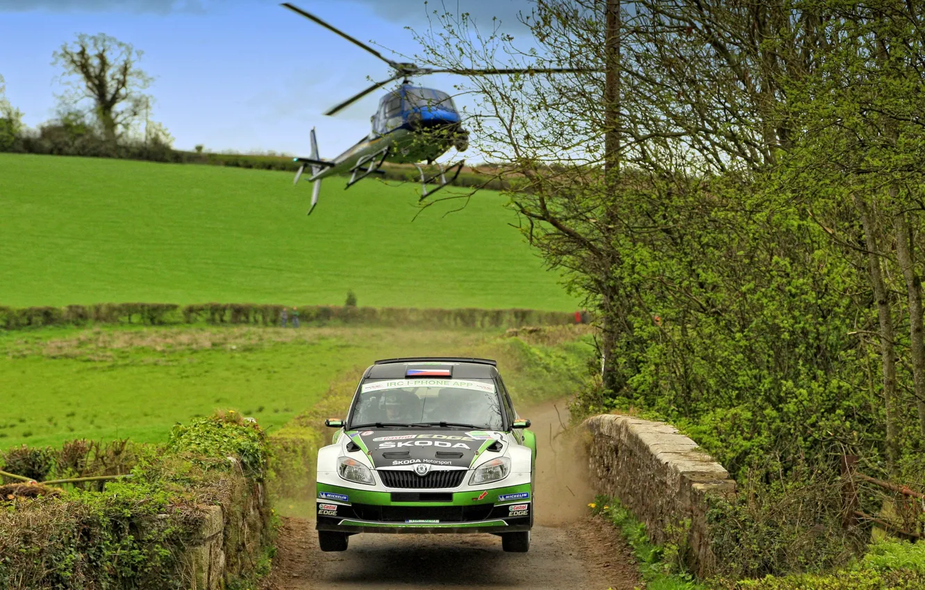 Photo wallpaper Auto, Machine, Helicopter, WRC, Rally, The front, Skoda, Fabia