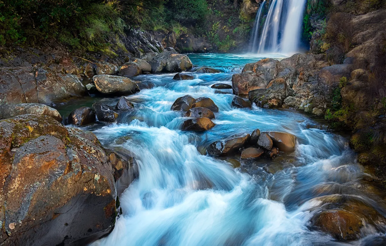 Photo wallpaper river, stones, waterfall, New Zealand, New Zealand, Tawhai Falls, Tongariro National Park, Tongariro national Park