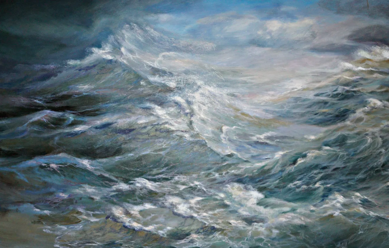Photo wallpaper sea, foam, landscape, Wave, painting