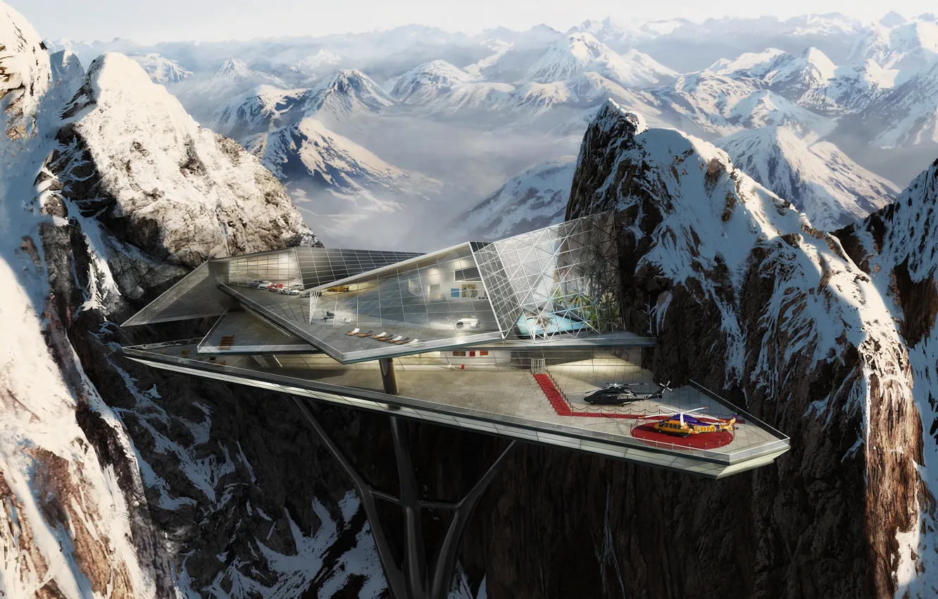 Photo wallpaper mountains, home, plan, iron man, Tony Stark, Tony Stark's Mt. Pilatus mansion