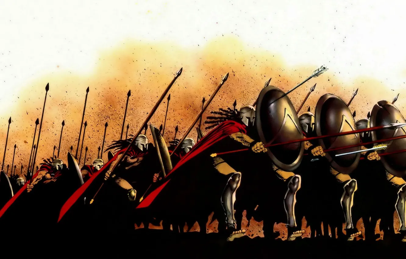 Photo wallpaper figure, war, battle, 300 Spartans, shields, spears, the Spartans, cloaks