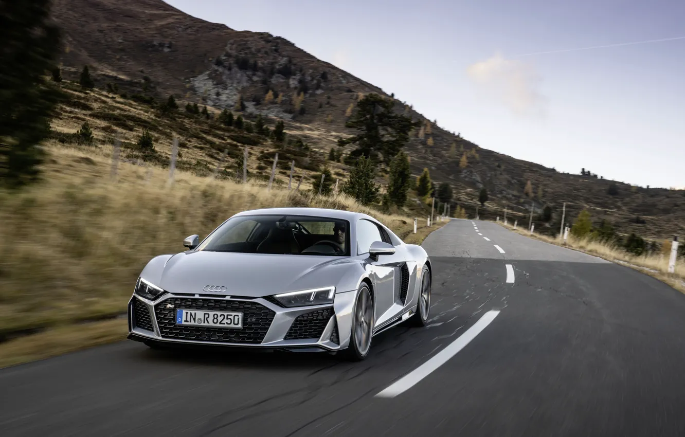 Photo wallpaper road, Audi, speed, supercar, Audi R8, Coupe, V10, 2020