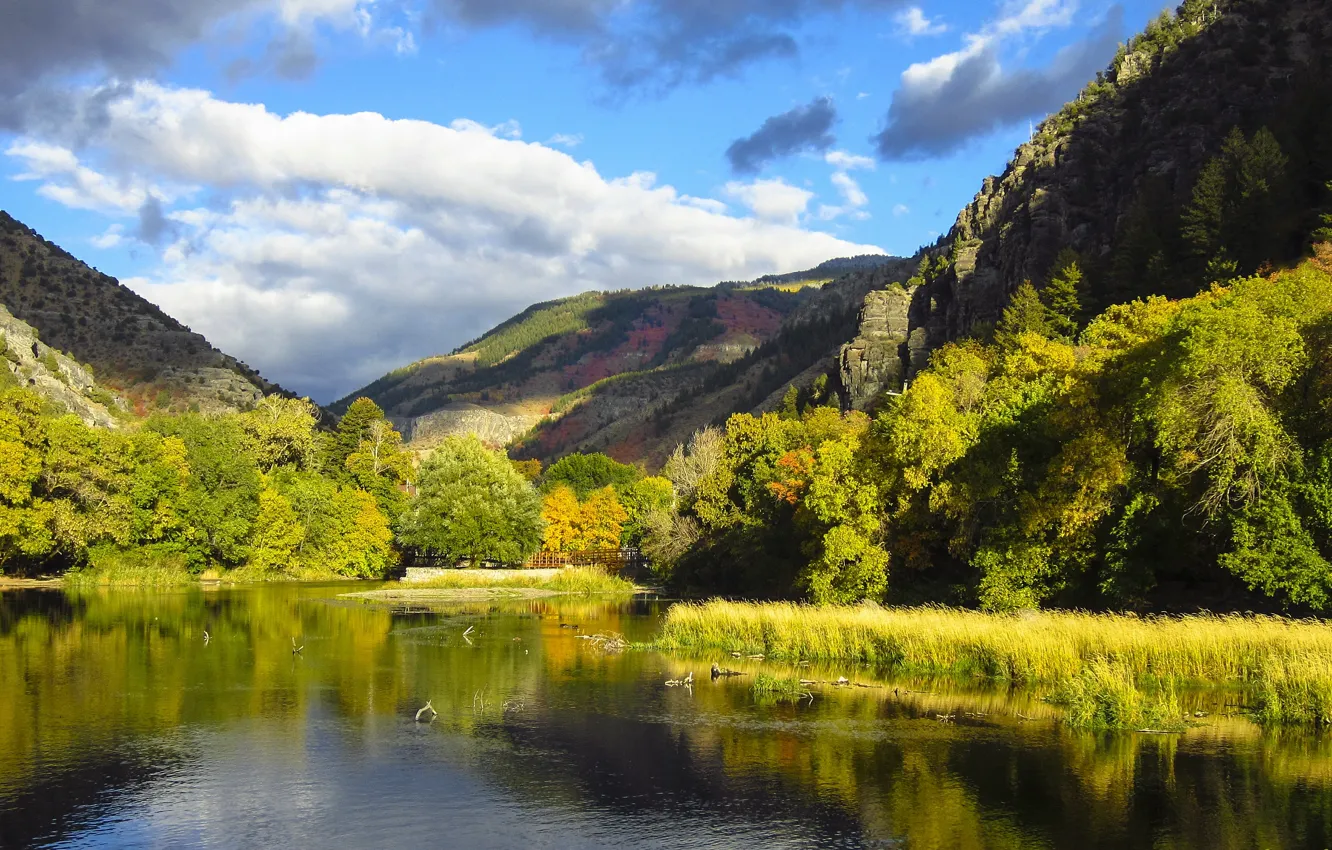 Photo wallpaper autumn, clouds, lake, Utah, USA, USA, autumn, clouds