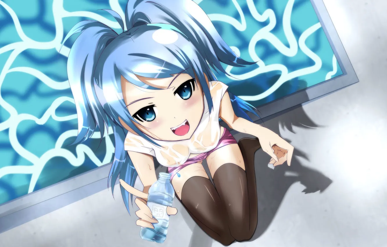 Photo wallpaper look, water, girl, smile, pool, gesture, art