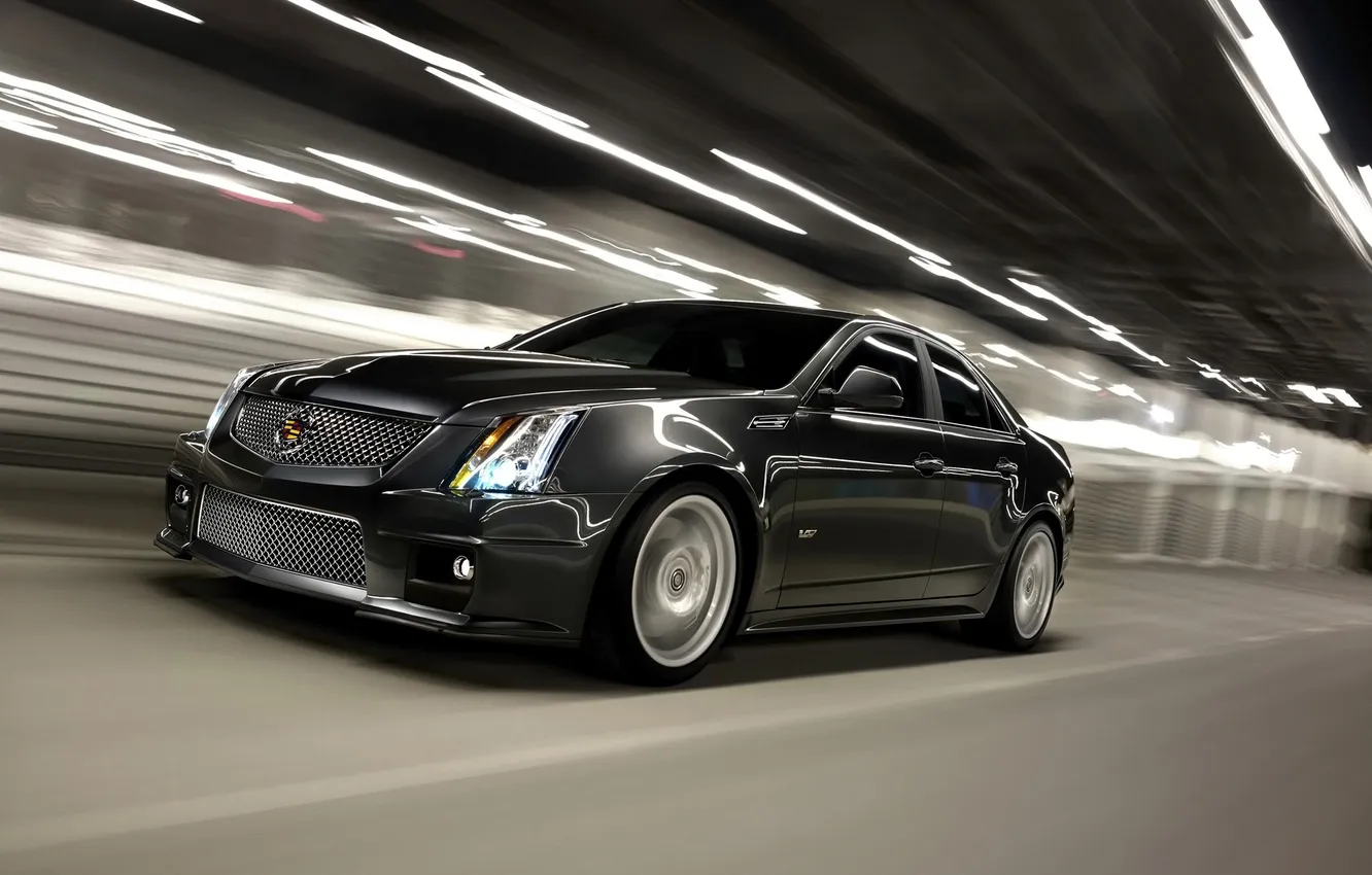 Photo wallpaper lights, Cadillac, speed, cars, CTS, tunnel, cars, Cadillac