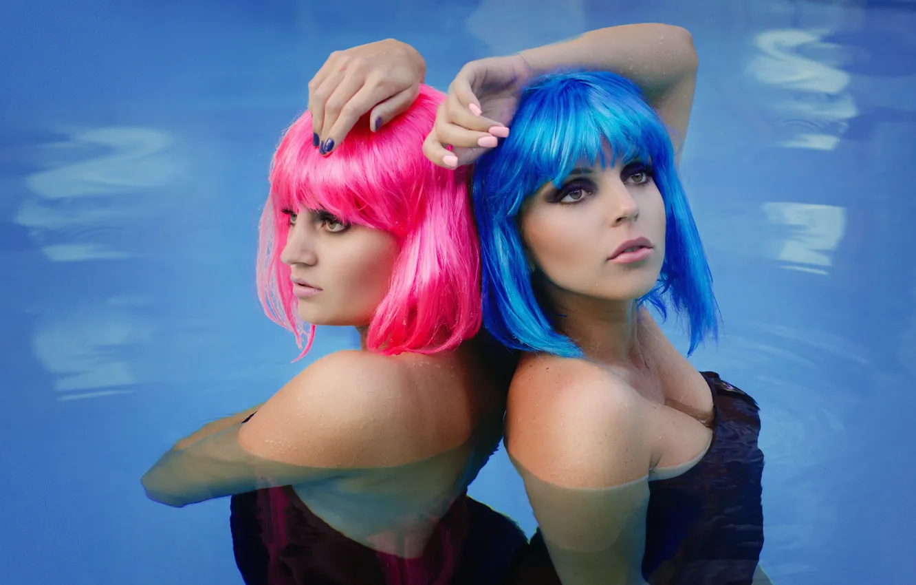 Photo wallpaper water, pose, hands, Duo, wig