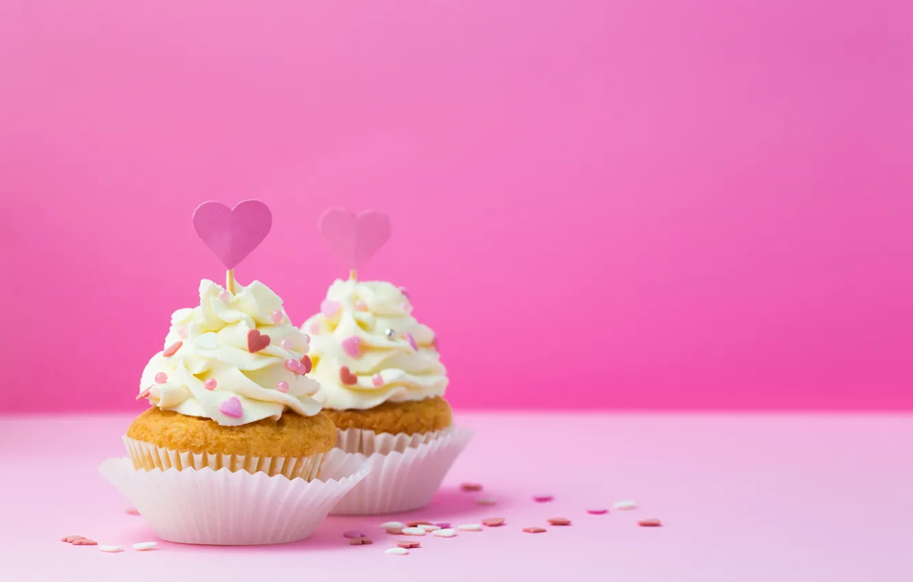 Photo wallpaper hearts, decoration, cream, cupcakes