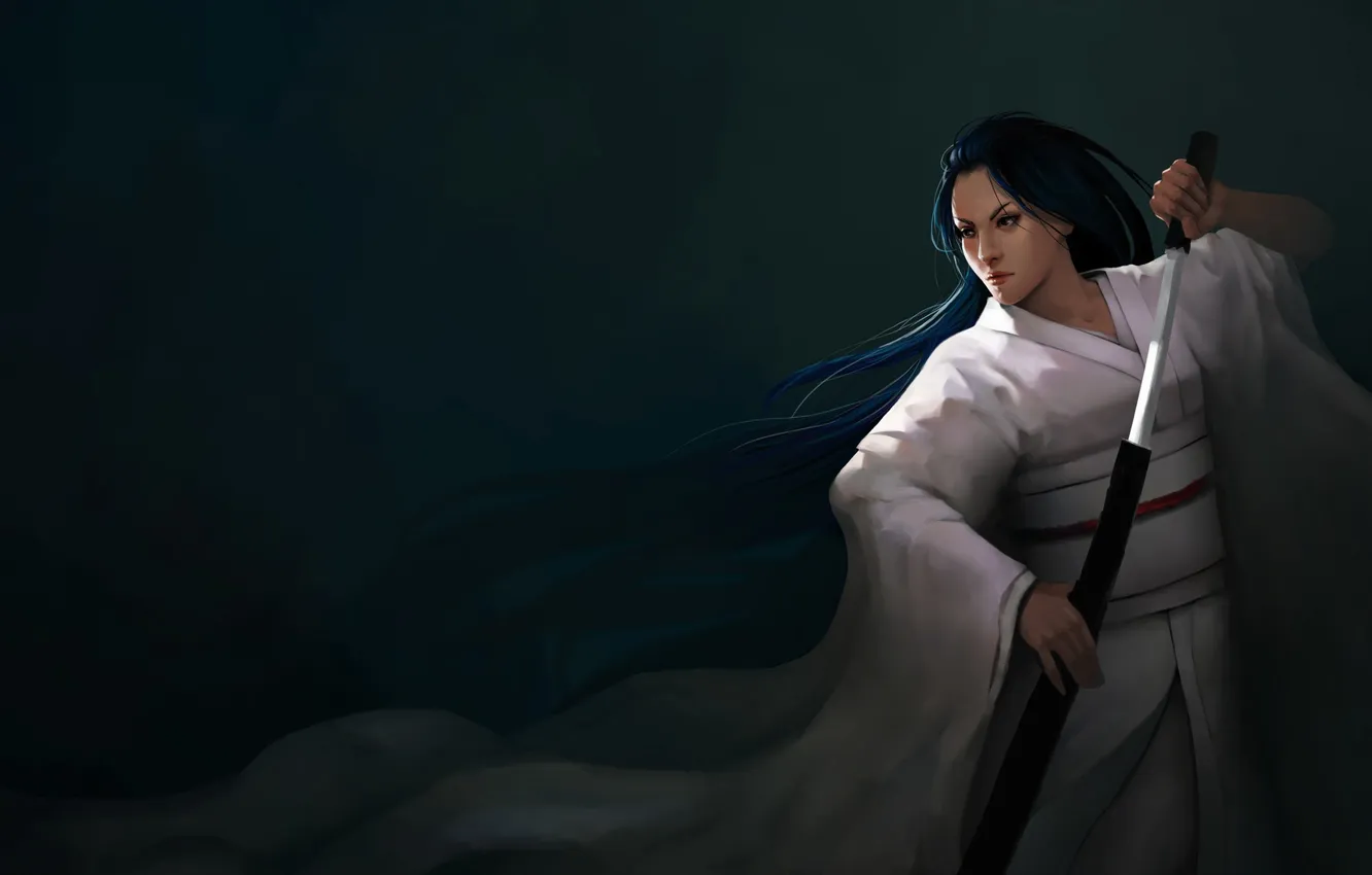Photo wallpaper girl, sword, fantasy, katana, digital art, artwork, Samurai, warrior