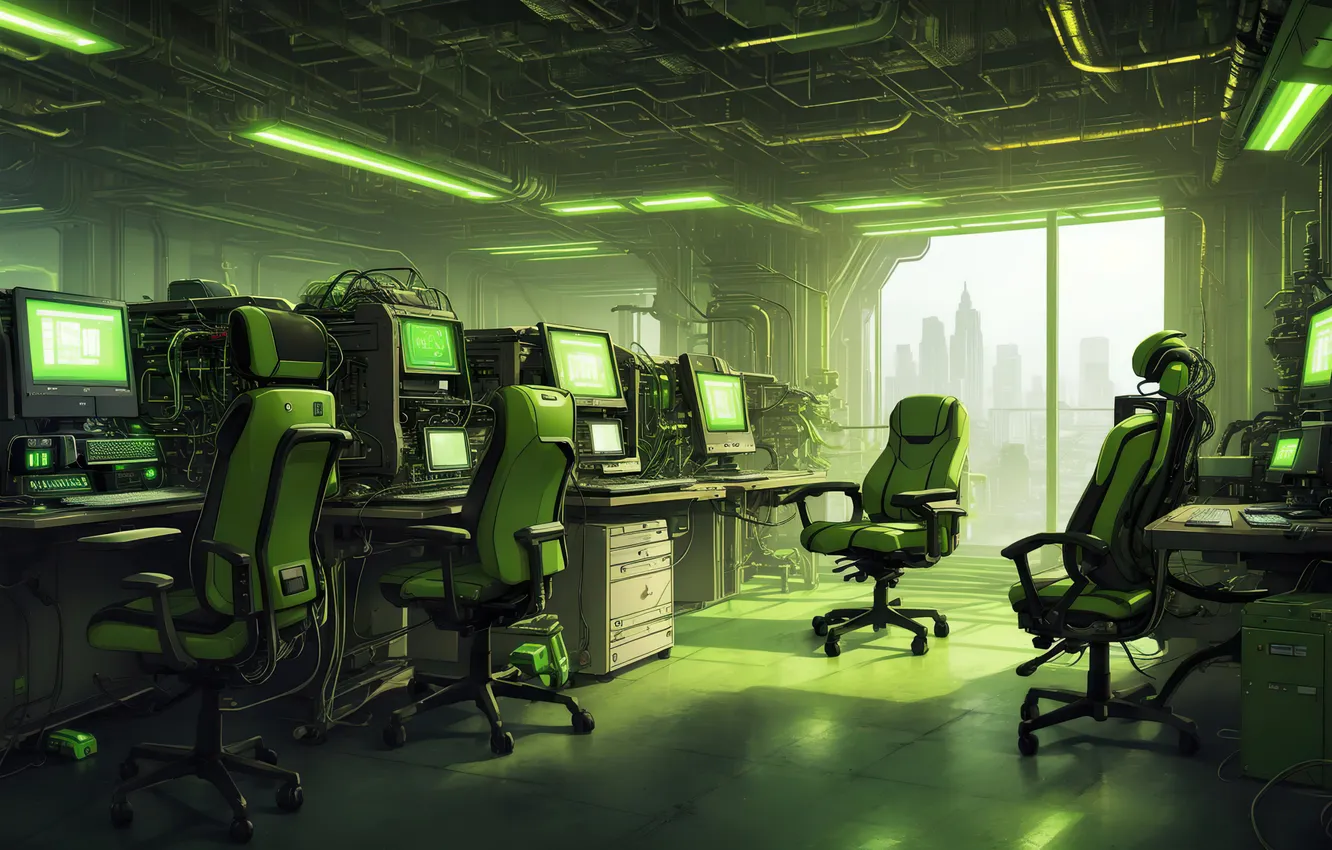 Photo wallpaper chair, workplace, digital art, art work Razor127, AI ART, Desktop PC