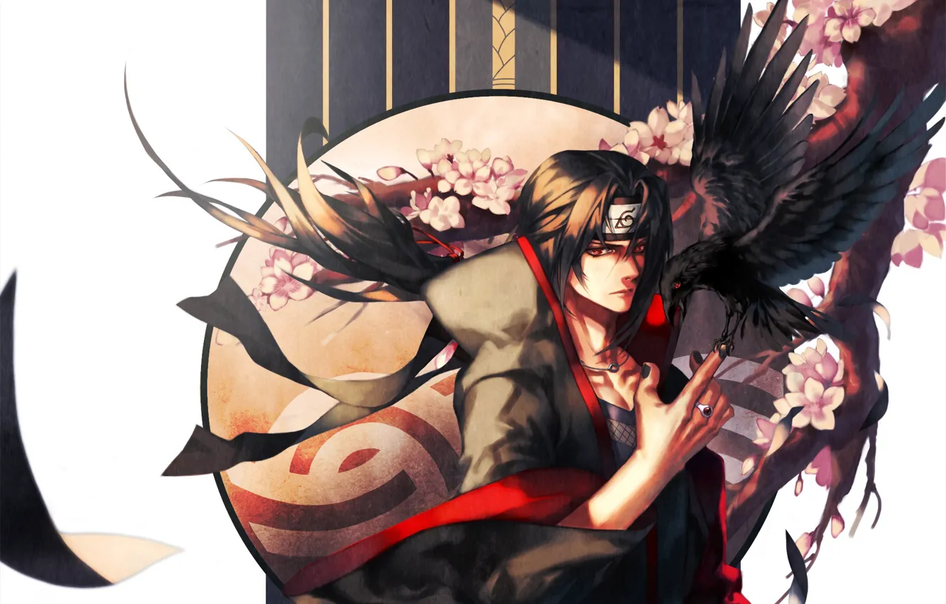 Photo wallpaper Raven, naruto, art, sharingan, shinobi, itachi uchiha, nona