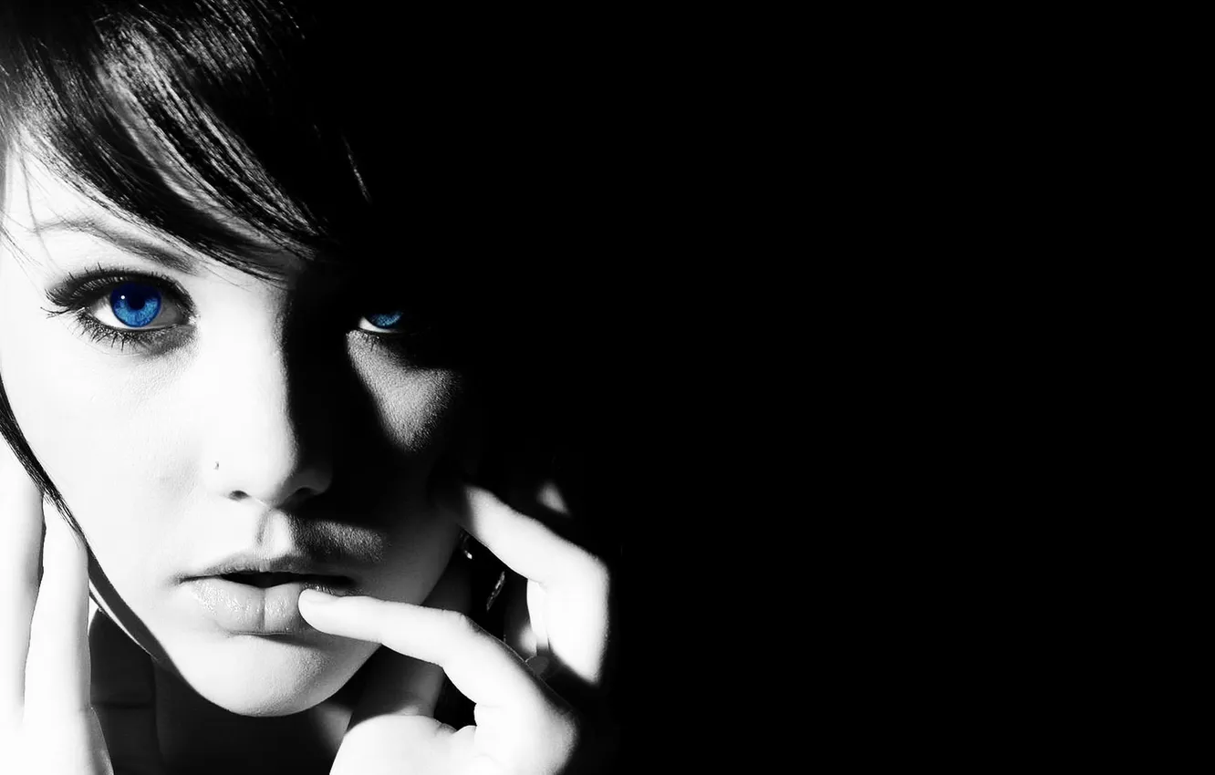 Photo wallpaper girl, brunette, beautiful, blue-eyed