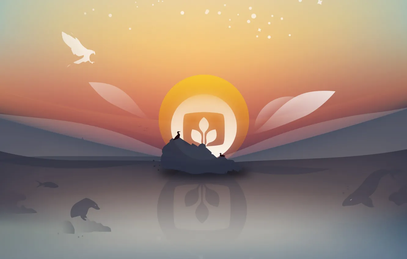 Photo wallpaper bird, fish, emblem, beast, desktopography