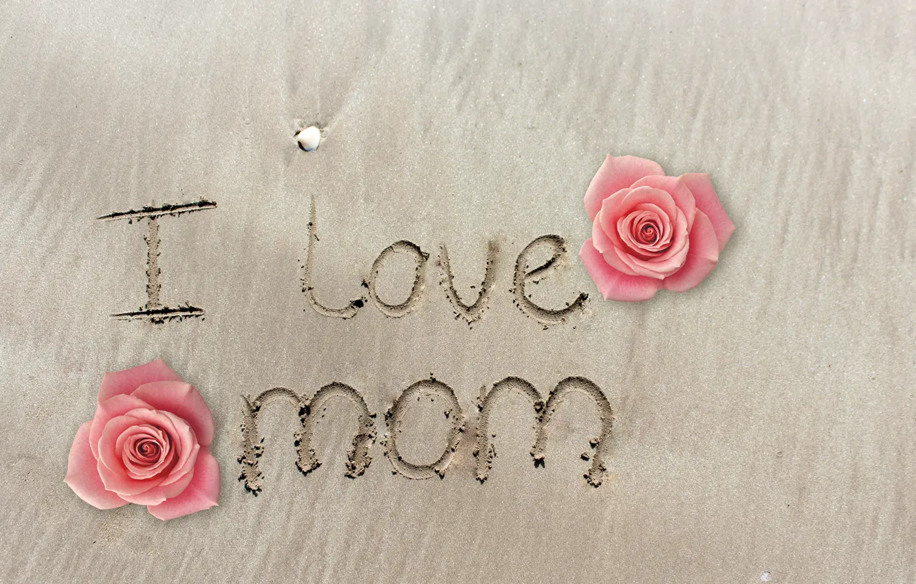 Photo wallpaper rose, pink, sand, I love, mom