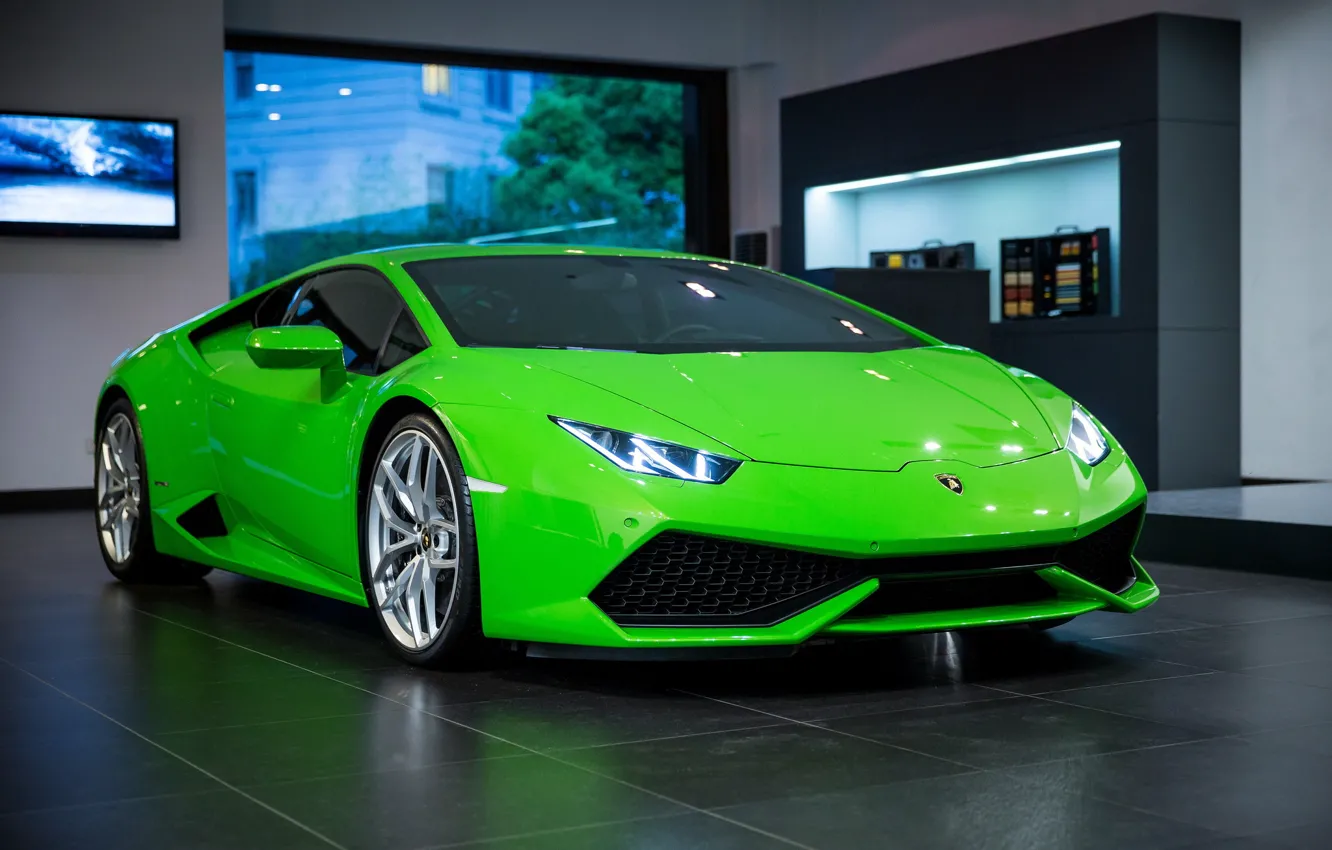 Photo wallpaper green, Lamborghini, room, Huracan