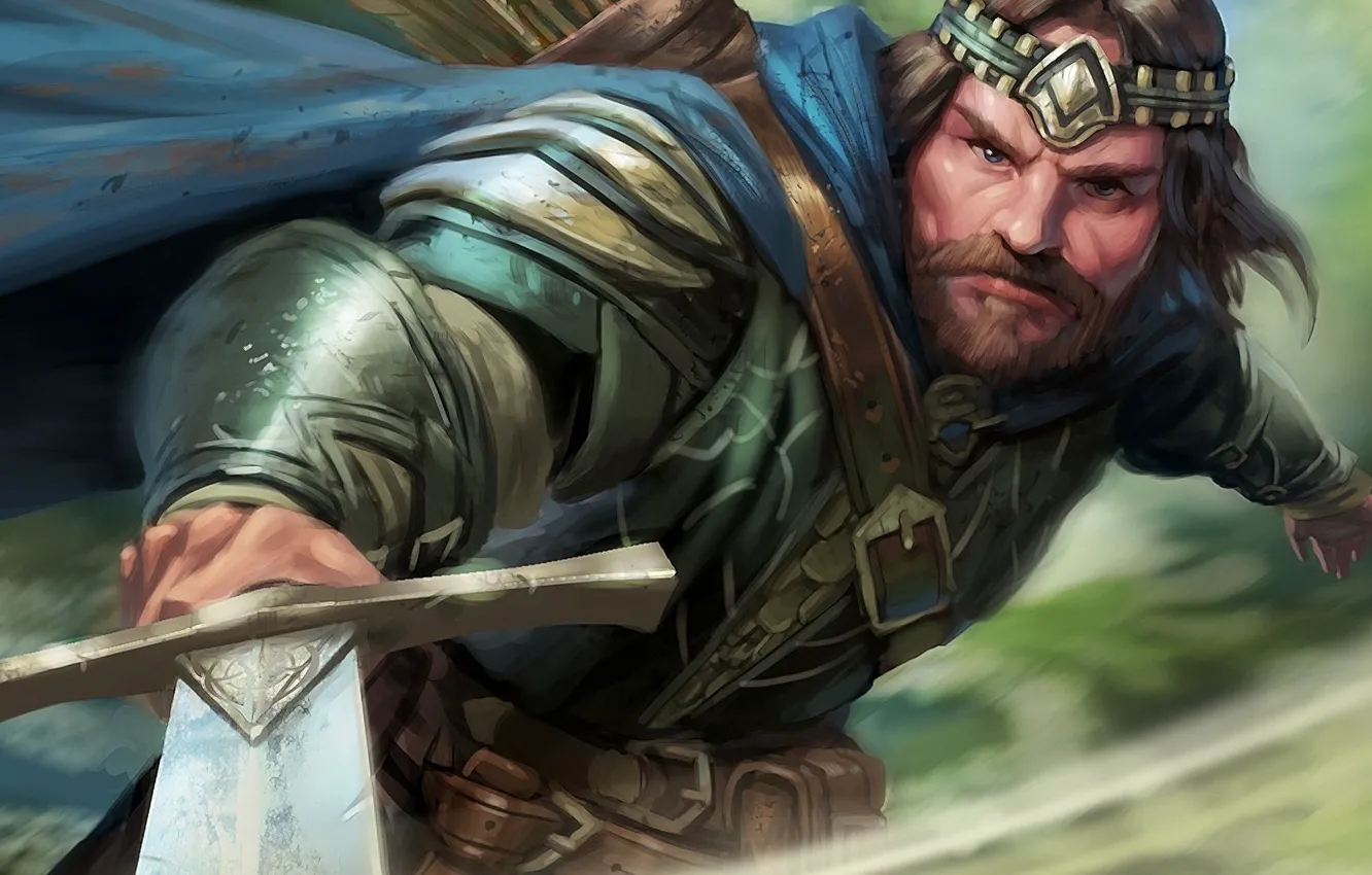 Photo wallpaper weapons, sword, warrior, lord of the rings, looking at the viewer, Guardians of Middle-earth