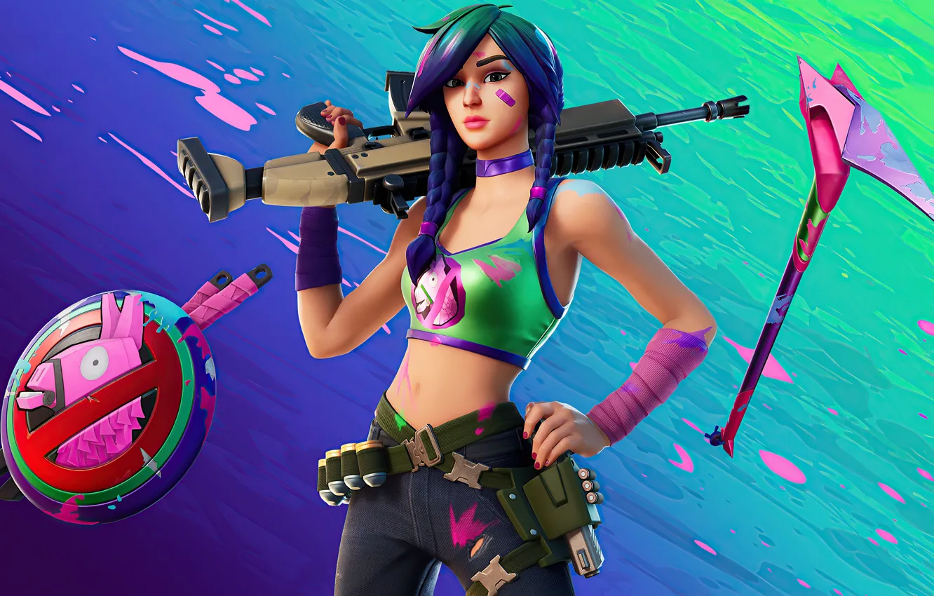Photo wallpaper characters, Battle Royale, Character, Battle Royale, pigtails, ammunition, light green top, light green top