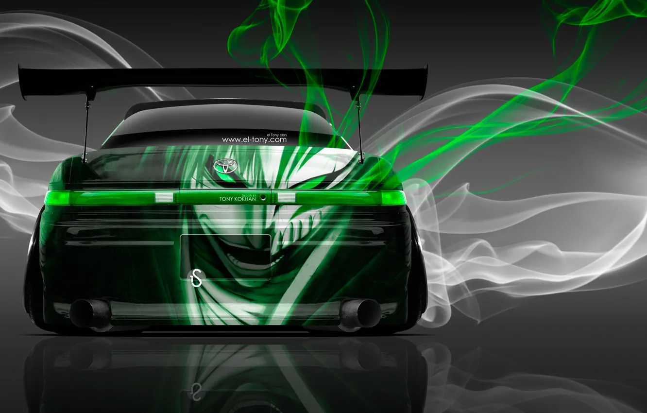 Photo wallpaper car, green, style, Wallpaper, tuning, smoke, photoshop, anime