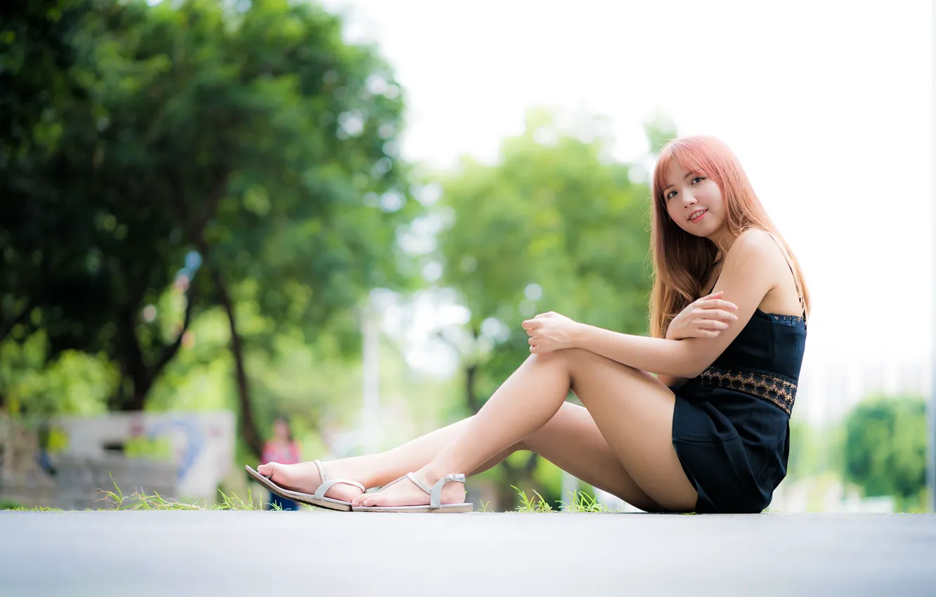 Photo wallpaper smile, Asian, black dress, smile, asian, cute girl, black dress, cute girl