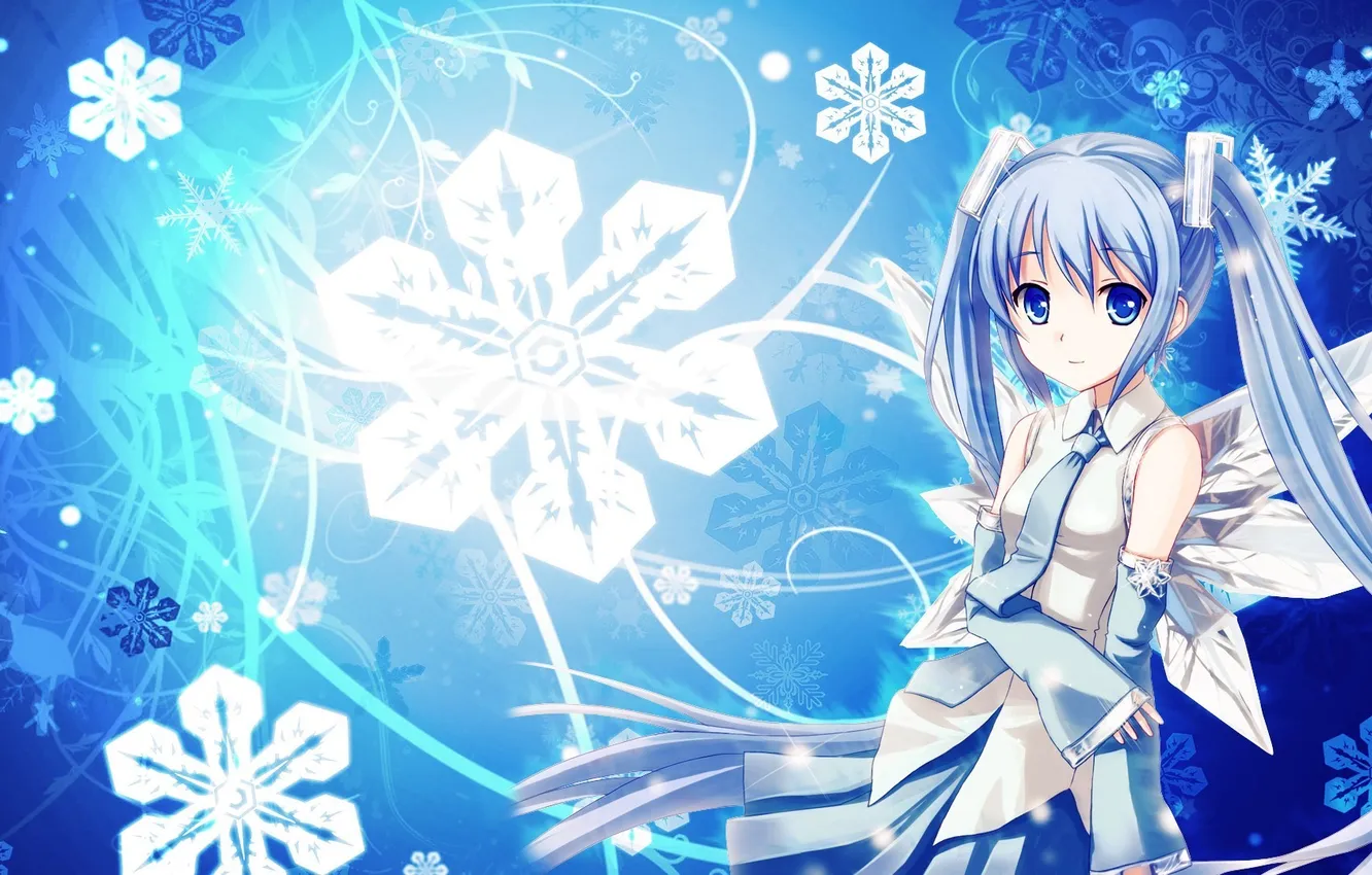 Photo wallpaper girl, snowflakes, art, vocaloid, Vocaloid, yuki miku