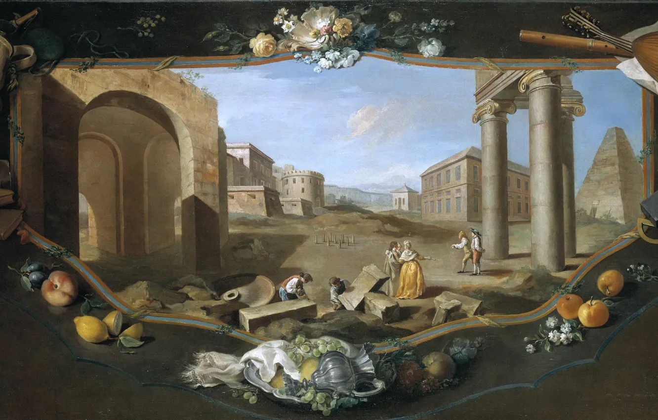 Photo wallpaper flowers, the city, collage, people, tower, home, picture, pyramid