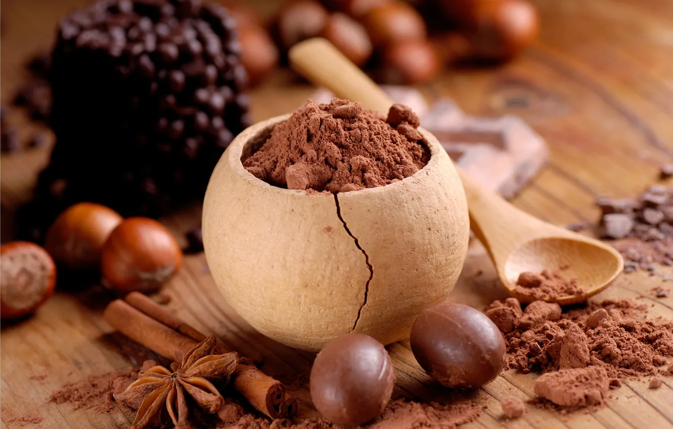 Photo wallpaper tile, chocolate, candy, sweets, nuts, cinnamon, chocolate, hazelnuts