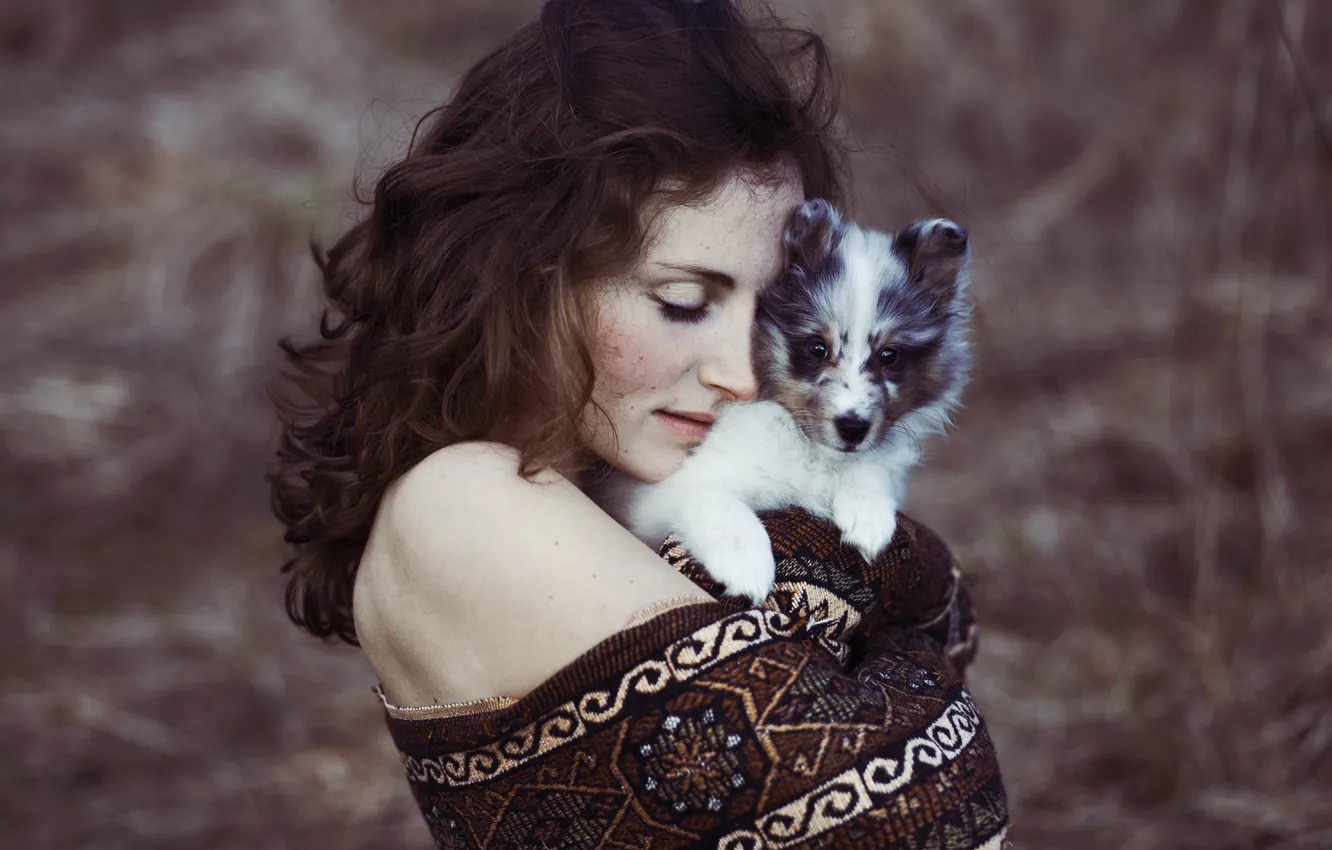 Photo wallpaper girl, mood, dog