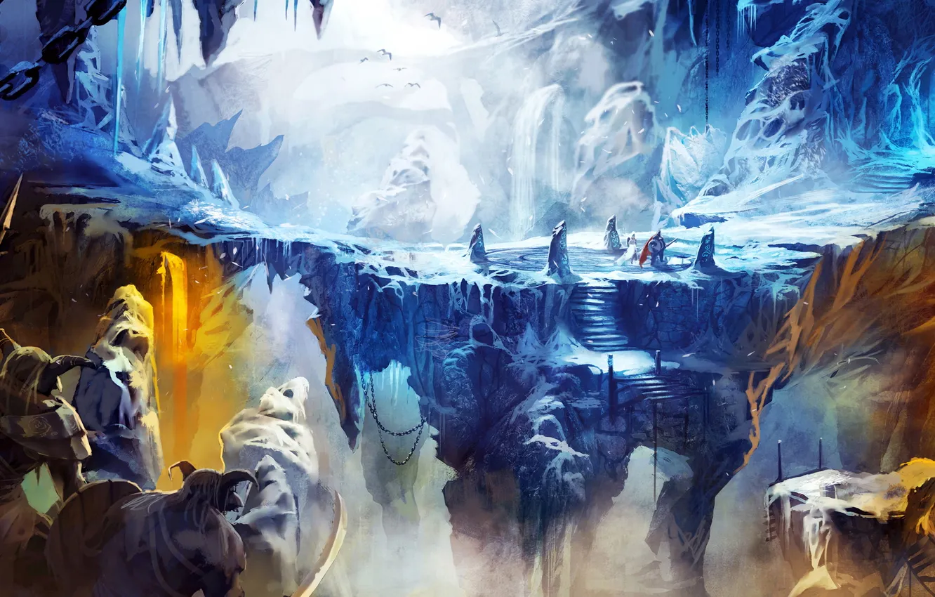 Photo wallpaper snow, warrior, mage, cave, Thief, Trine 2, Enemies