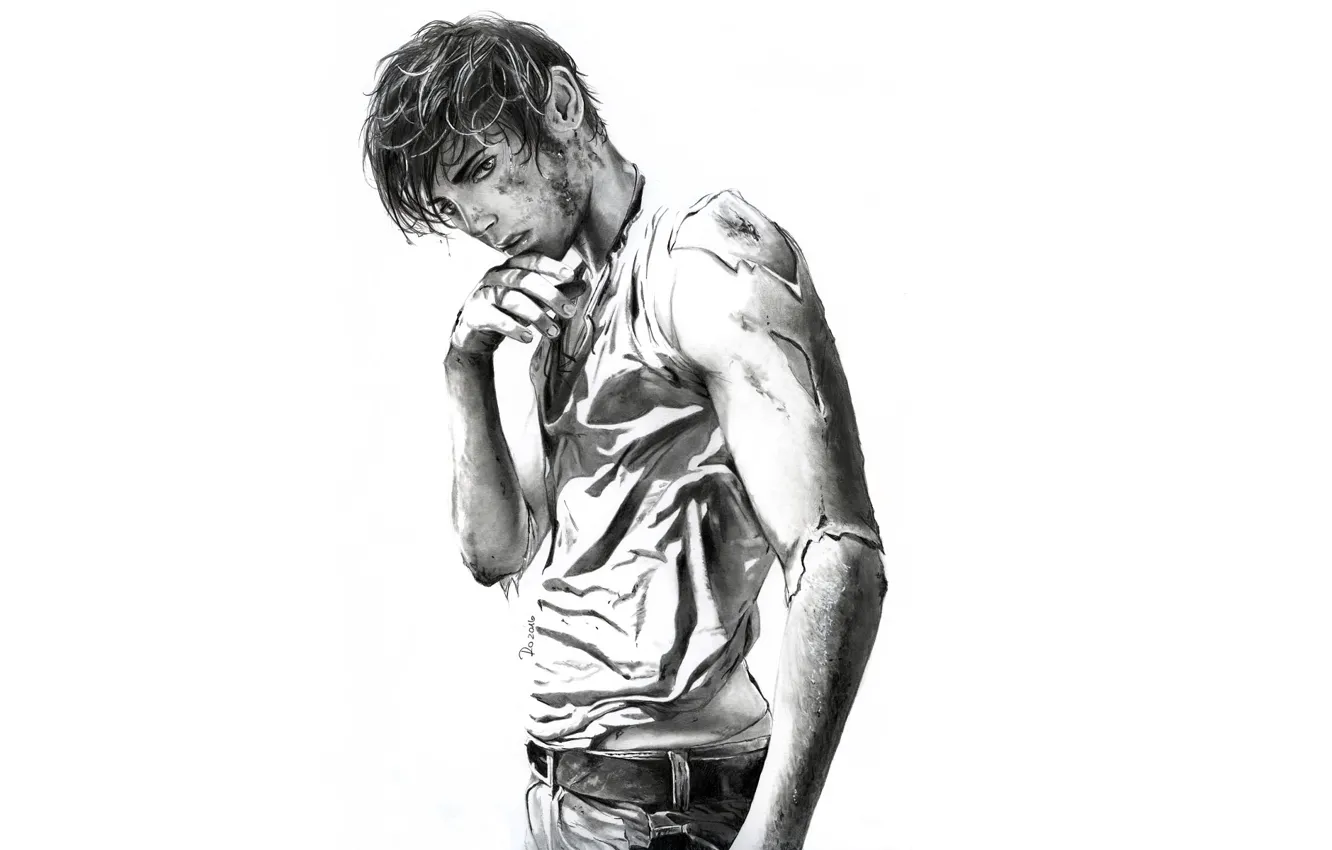 Photo wallpaper look, figure, guy, Shingeki no Kyojin, Attack Of The Titans, Eren Yeager, a simple pencil, …