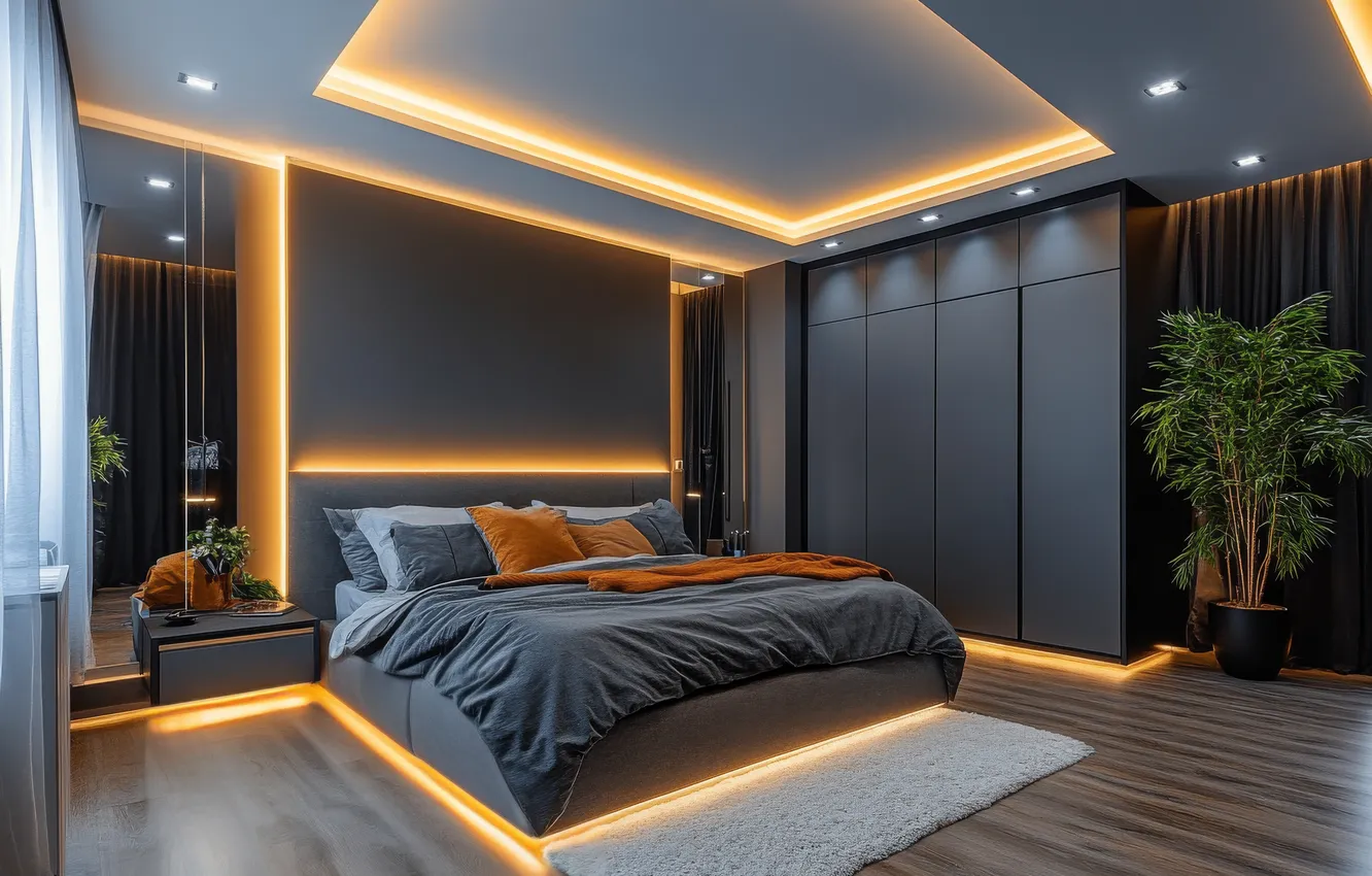 Photo wallpaper design, comfort, style, room, furniture, bed, home, interior