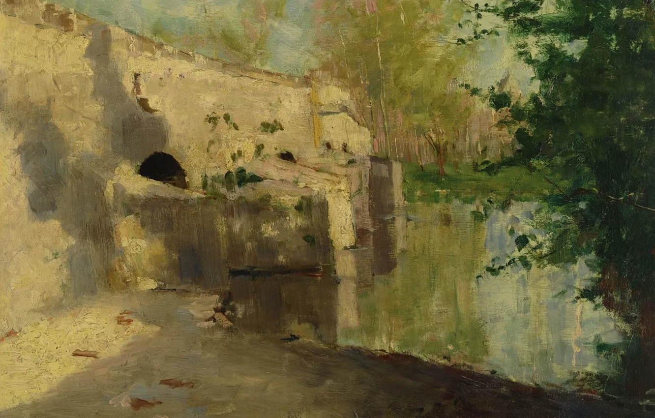 Photo wallpaper landscape, picture, Old bridge, John Henry Twachtman, John Henry Twachtman
