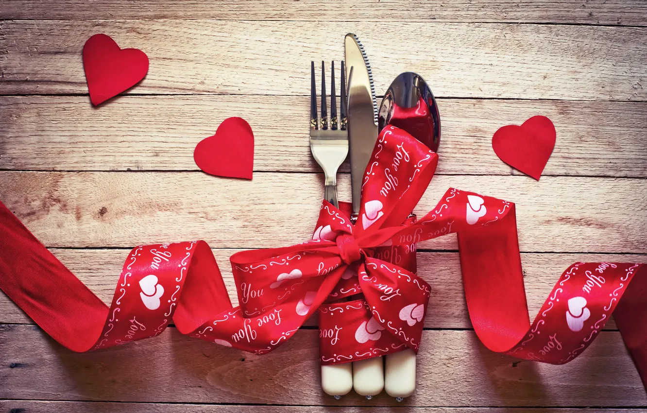 Photo wallpaper spoon, tape, red, love, plug, romantic, hearts, valentine's day