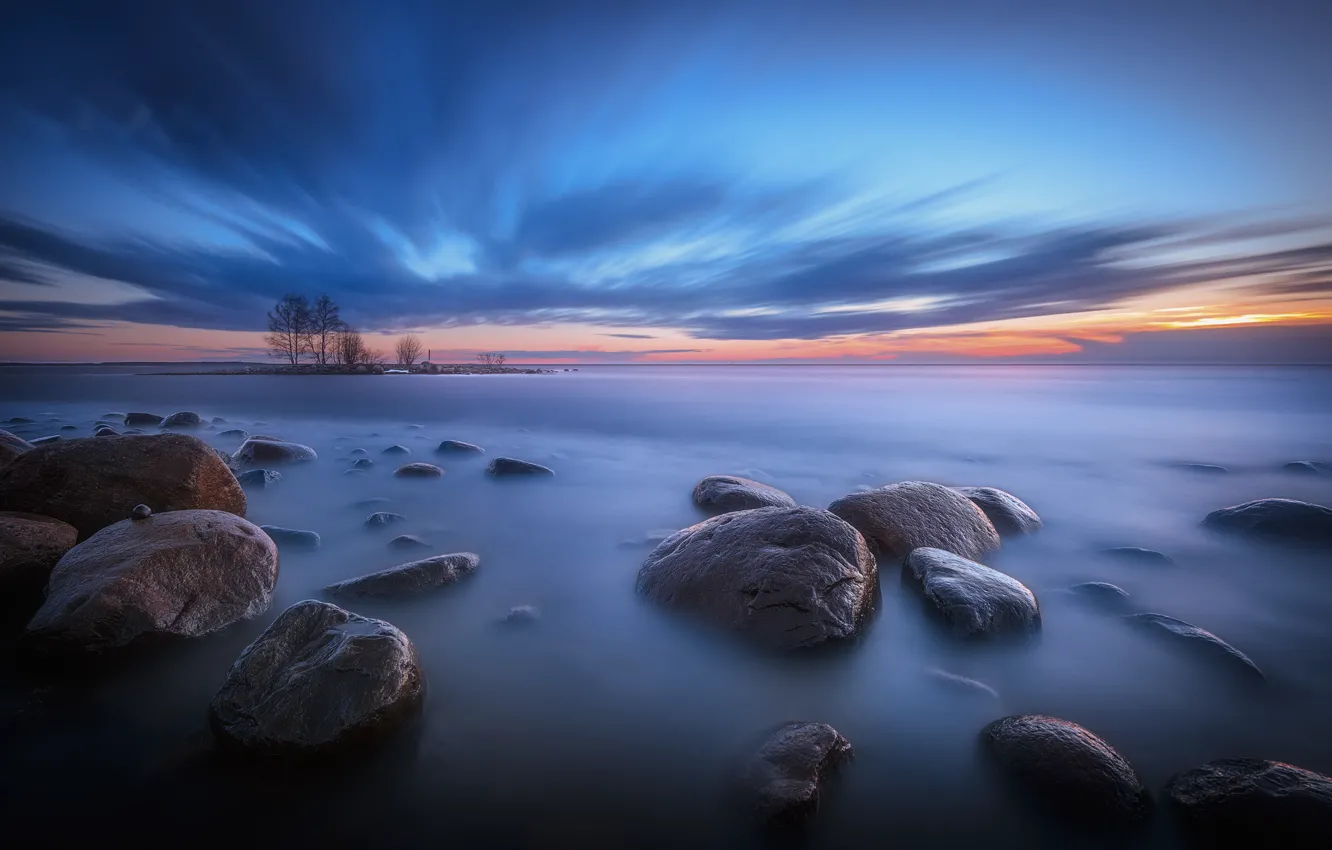 Photo wallpaper sea, sunset, shore