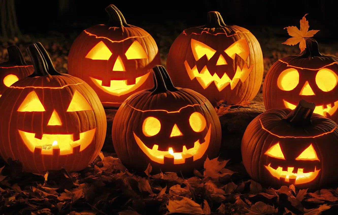 Photo wallpaper Halloween, pumpkin, spooky, jack o lantern