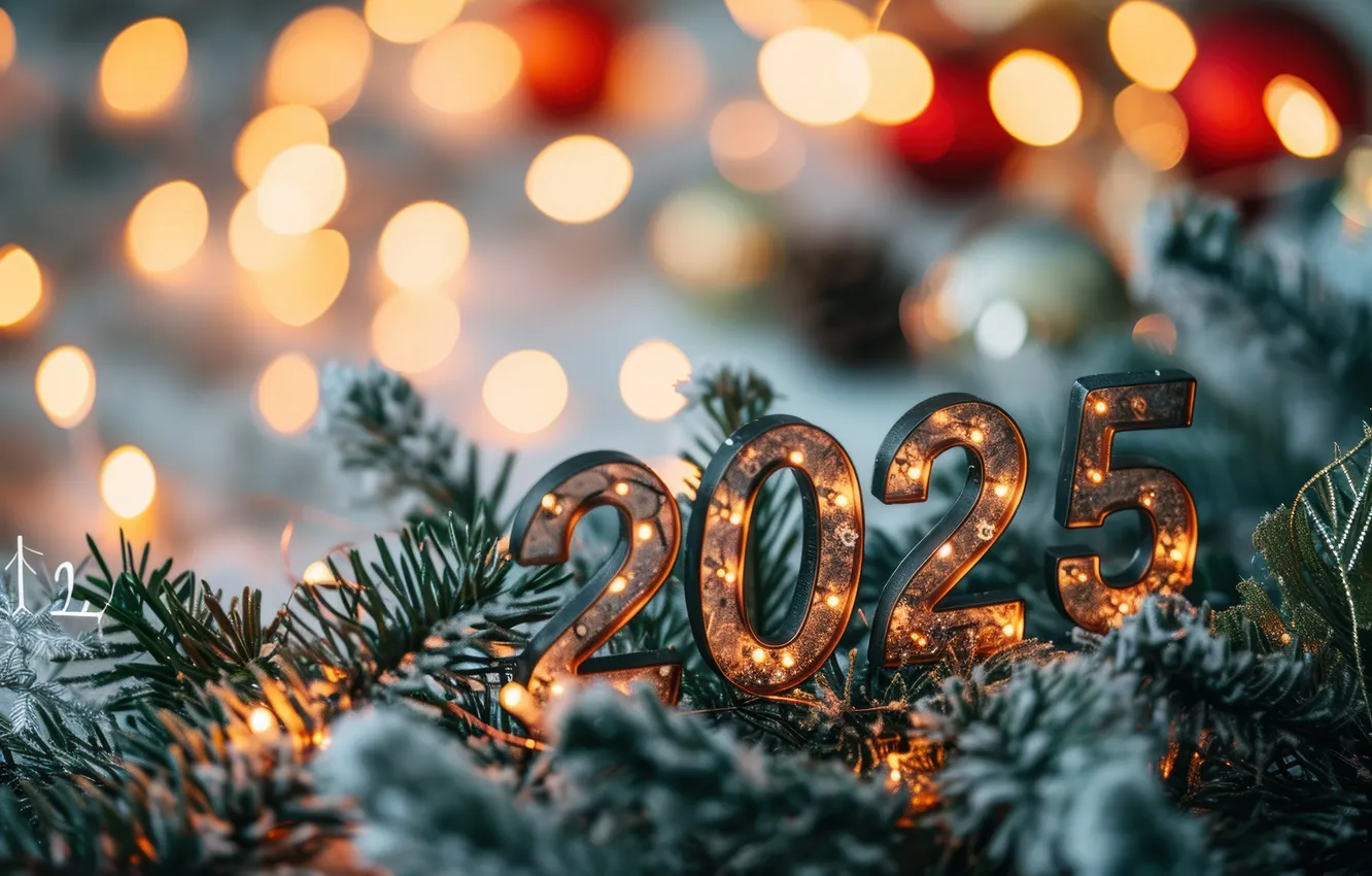 Photo wallpaper light, branches, lights, glare, lights, new year, Christmas, figures