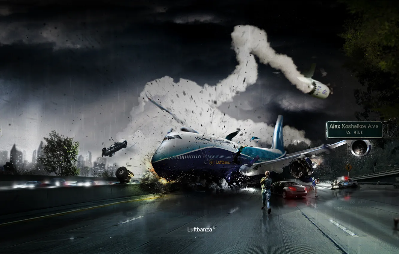 Photo wallpaper crash, the plane, people