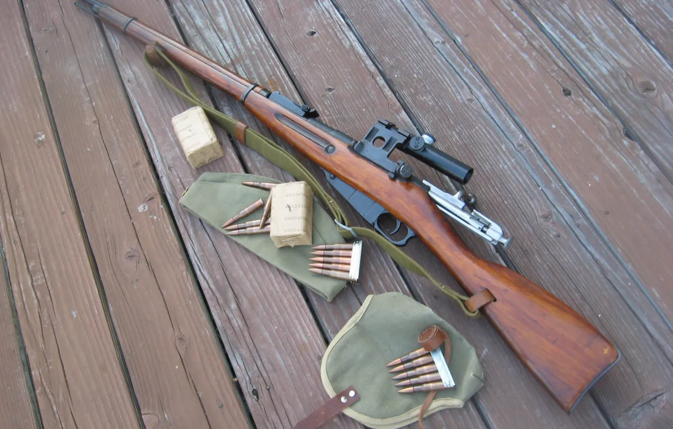 Photo wallpaper Board, bag, cartridges, sight, case, packaging, Mosin Rifle, weapons of Victory