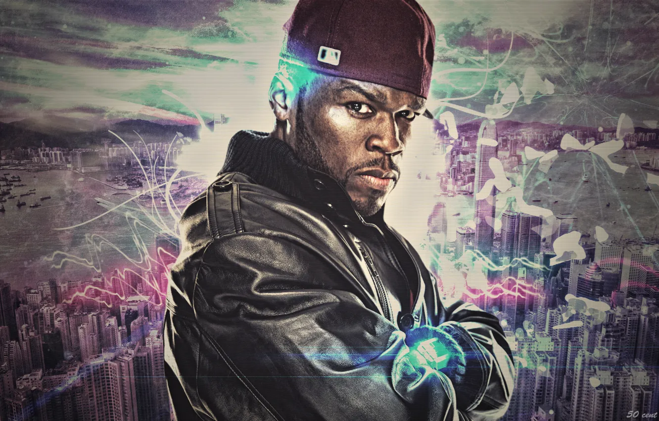 Photo wallpaper wave, abstraction, the city, music, rap, rapper, 50 cent, Curtis James