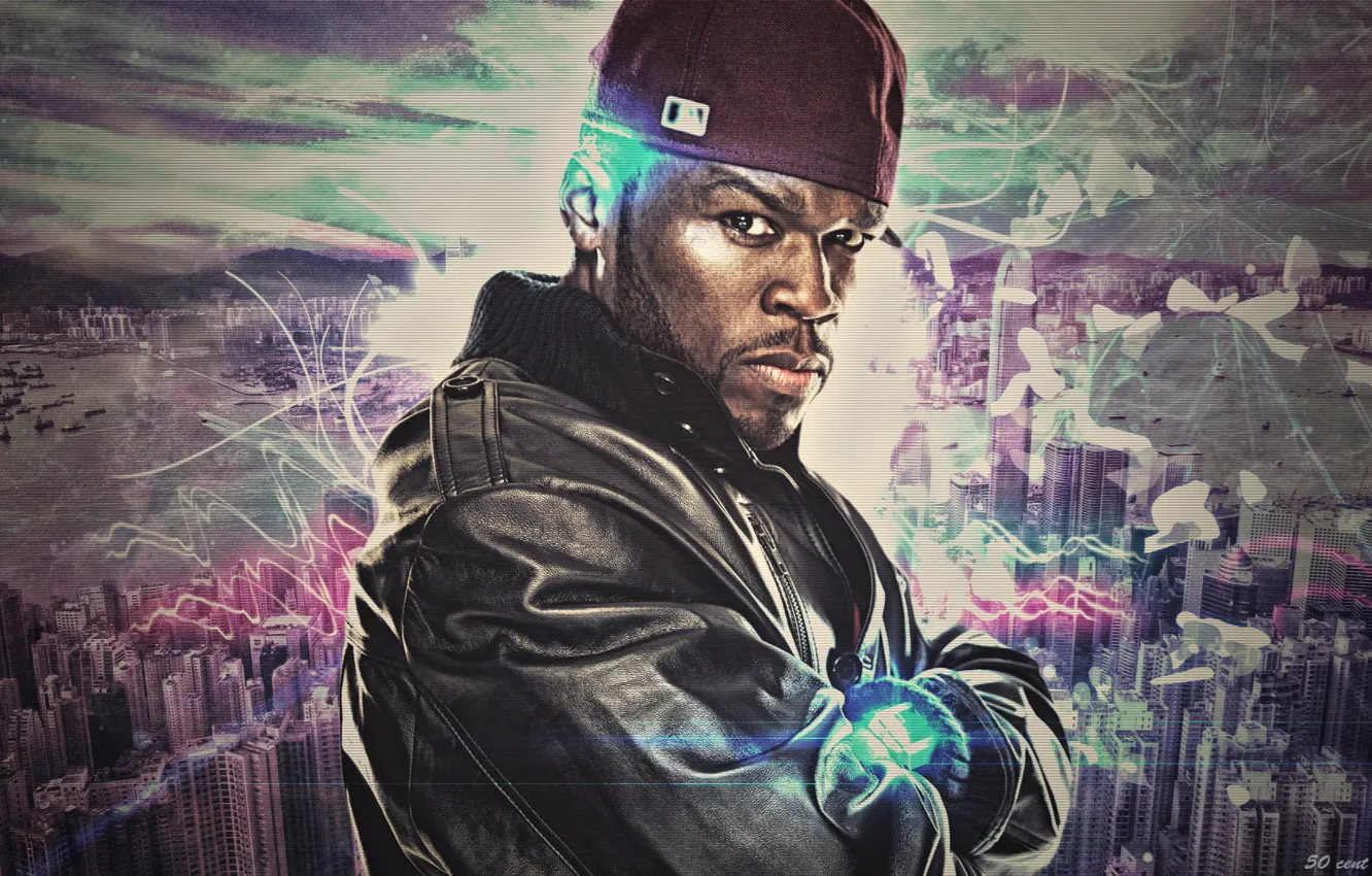Photo wallpaper wave, abstraction, the city, music, 50 Cent, rap, rapper, Curtis James