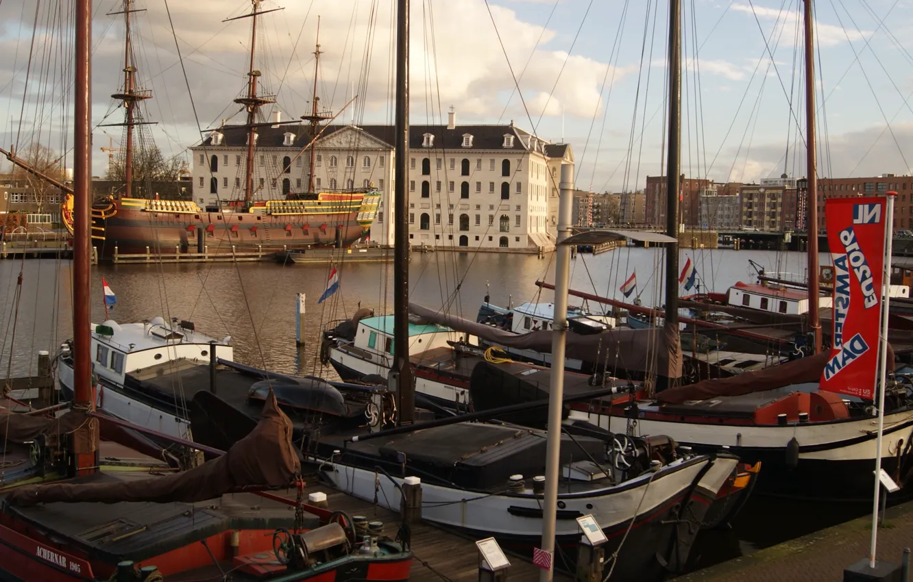 Photo wallpaper Marina, boats, Amsterdam