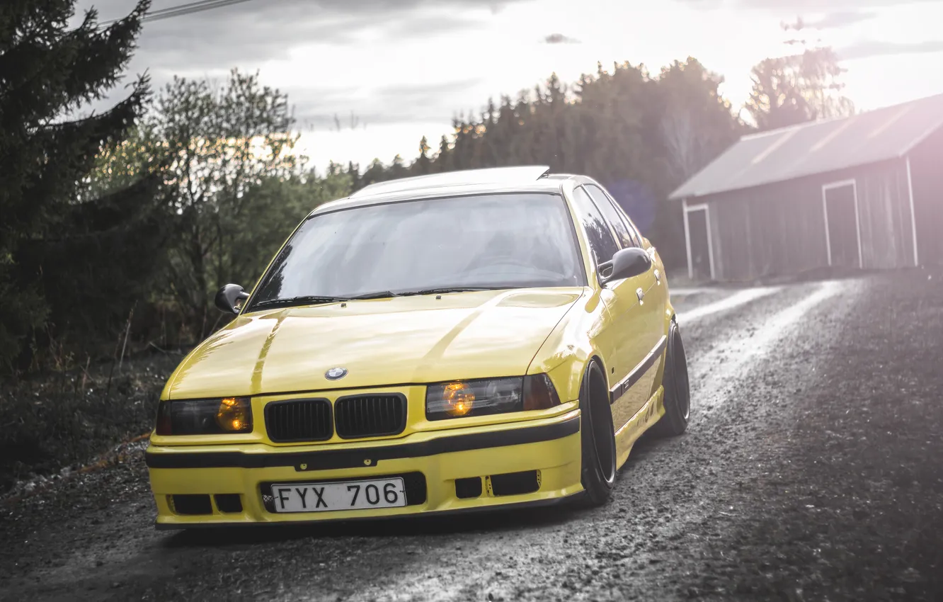 Photo wallpaper yellow, BMW, BMW, stance, E36, 325