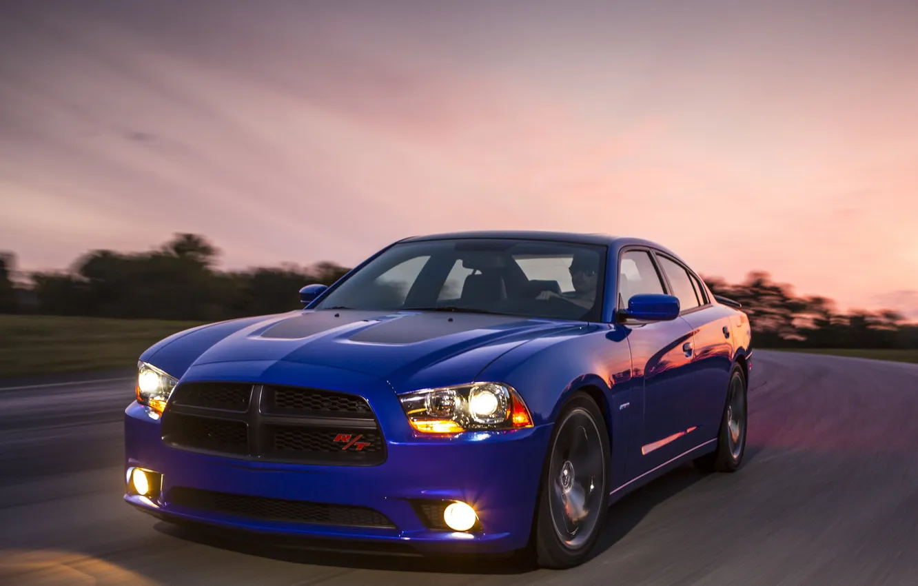 Photo wallpaper road, machine, light, lights, Dodge, Charger, R/T, Daytona