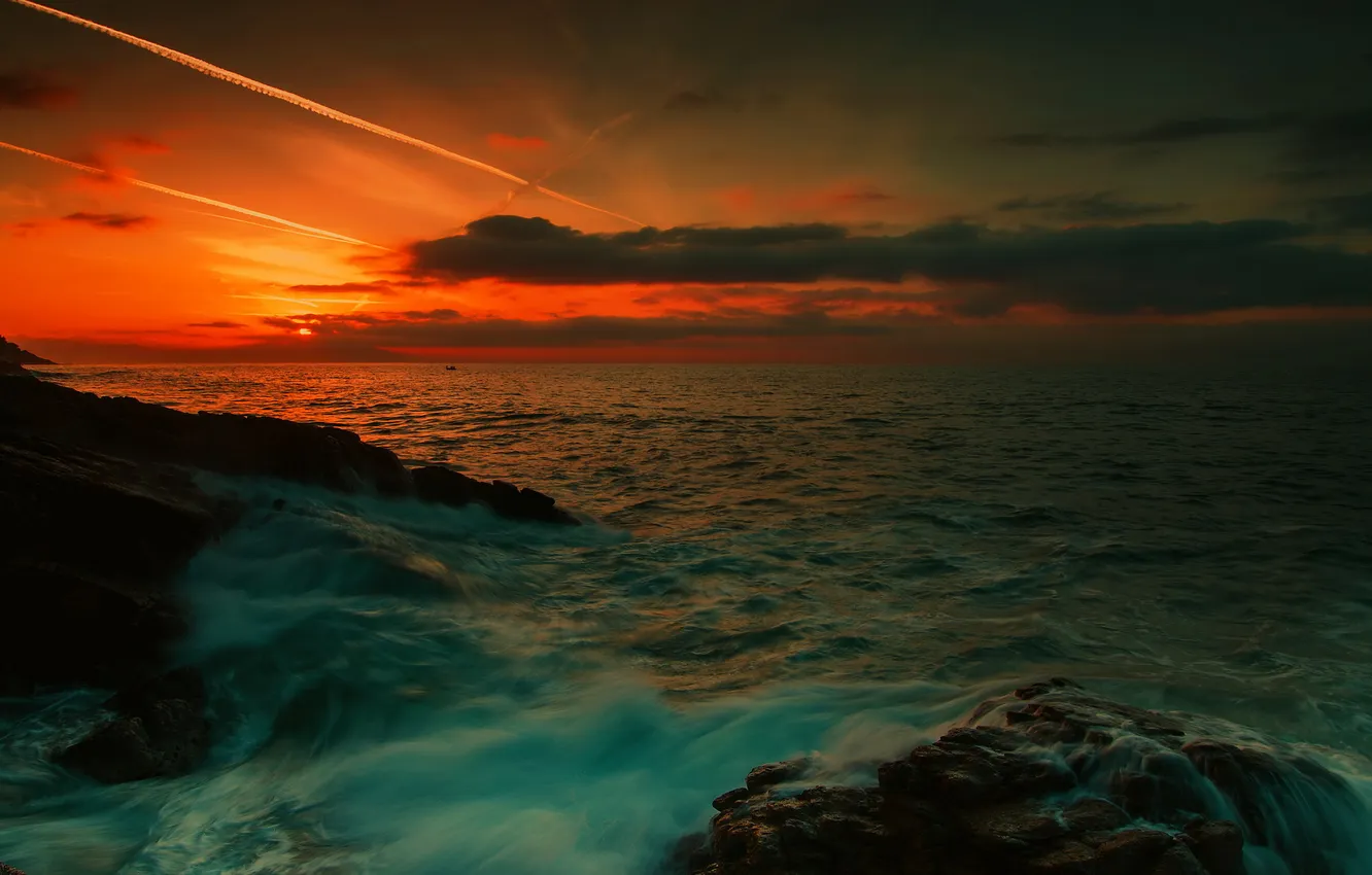 Photo wallpaper sea, landscape, sunset, nature