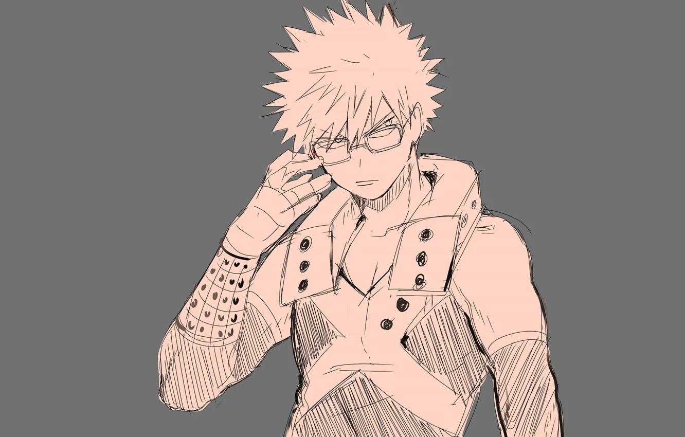Photo wallpaper art, guy, grey background, Boku no Hero Academy, My hero Academy, My Hero Academia, Bakugou …