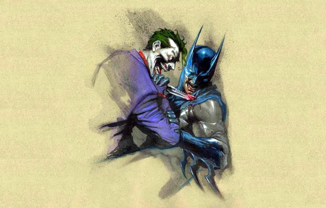 Photo wallpaper battle, Joker, knife, Batman, wound, Batman, fight, Joker