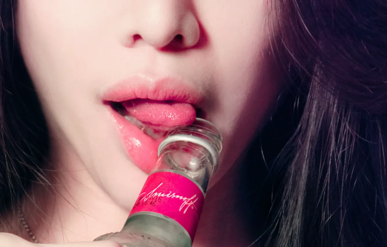 Photo wallpaper girl, bottle, vodka