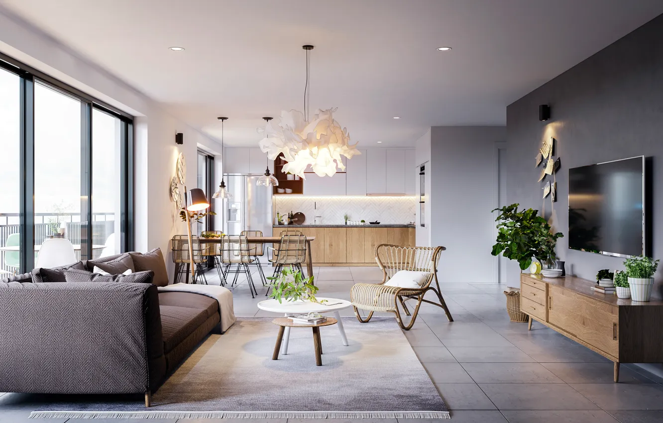 Photo wallpaper design, style, interior, kitchen, living room, dining room